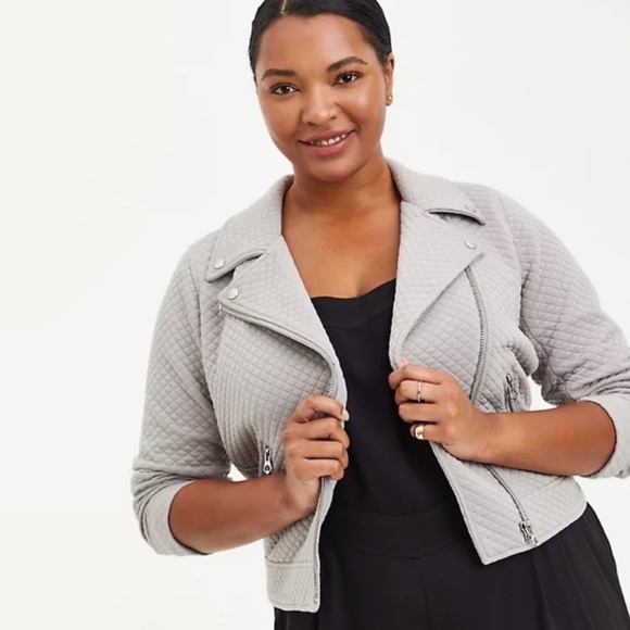 torrid Jackets & Blazers - NWT Torrid Plus Size Pebble Grey Quilted Zip Up Moto Jacket